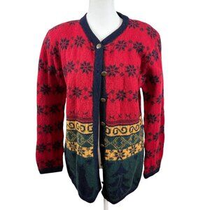 Vintage Graffiti 100% Wool Nordic Cardigan –Patterned Knit